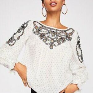 Free People Everything I Know Embroidered Peasant Blouse